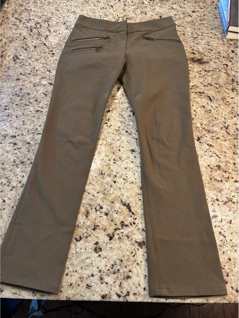 Veronica Beard Blossom Biker Moto Pants Army Green Size 0 Cotton Stretch
